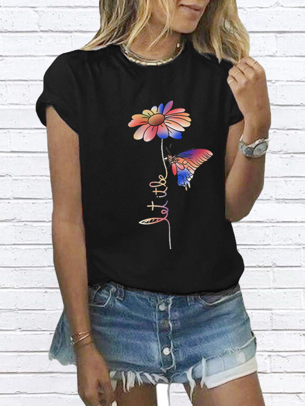 Floral Casual O-Neckline Short Sleeve Blouses