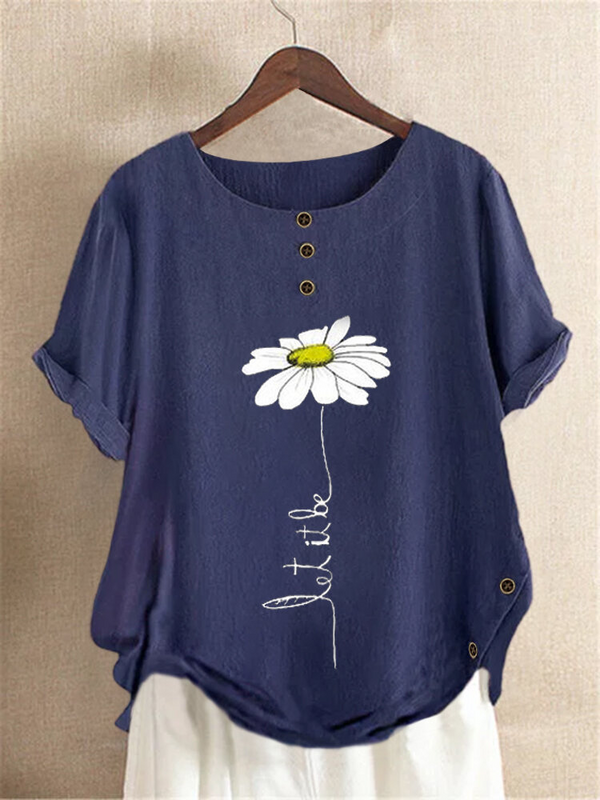 Floral Casual Round Neckline Short Sleeve Blouses