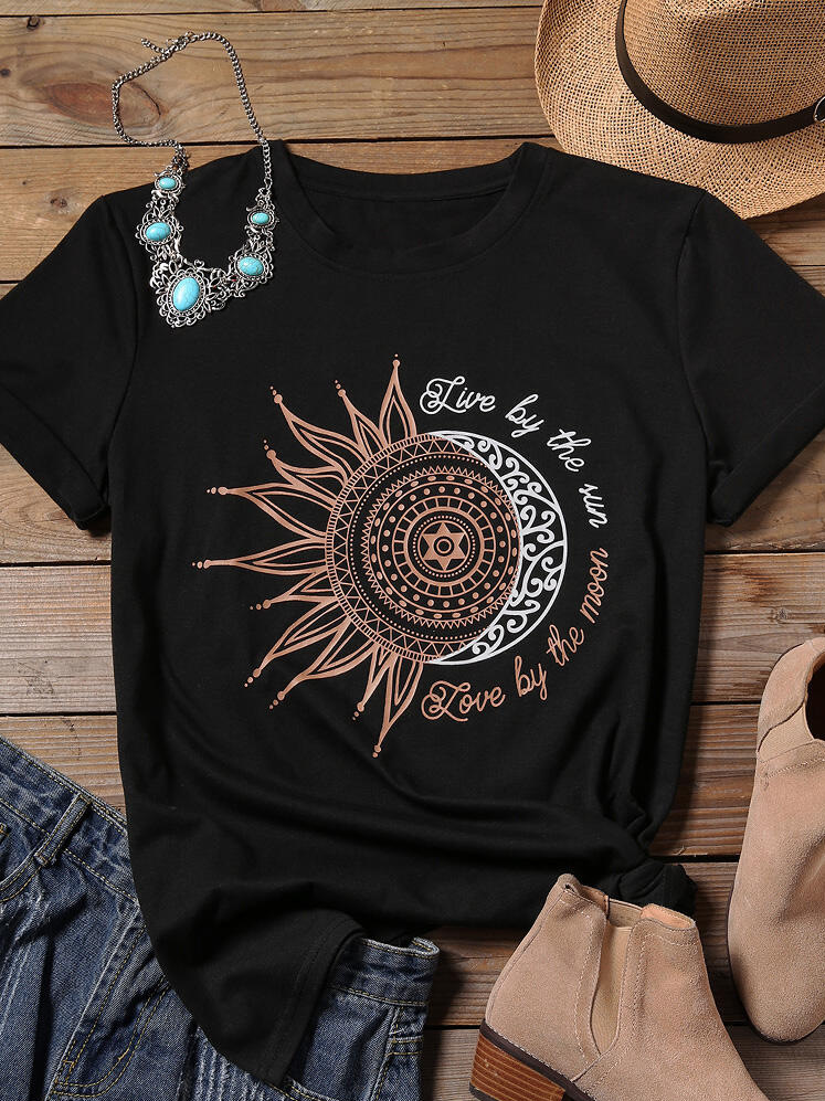 "Live By The Sun" Round Neckline Short Sleeve T-shirt